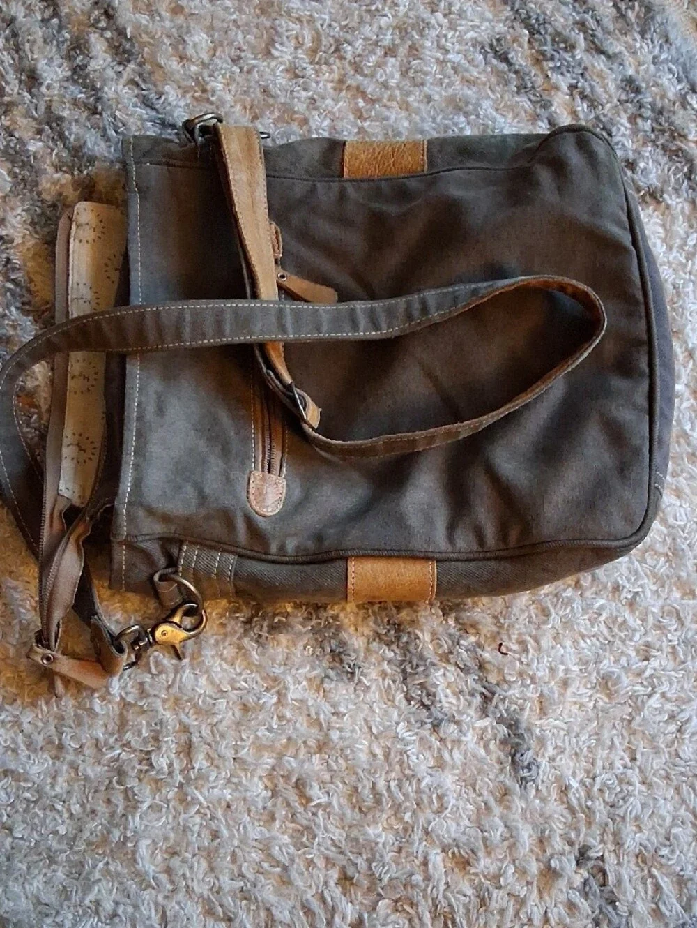 Myra Bag Canvas Leather Floral Crossbody Bag in Beige and Brown